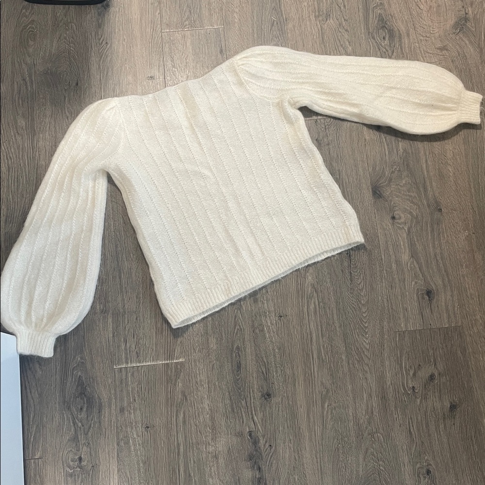 Sezane Cream Puff-Sleeve Crewneck Sweater - Picture 4 of 13